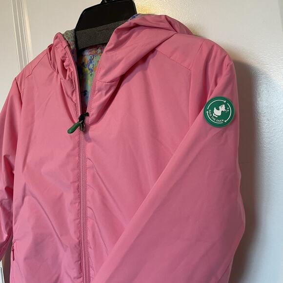 NWT Save The Duck Reversible Puffer Jacket Coat Size 6 Pink Multicolor Abstract - Picture 6 of 15